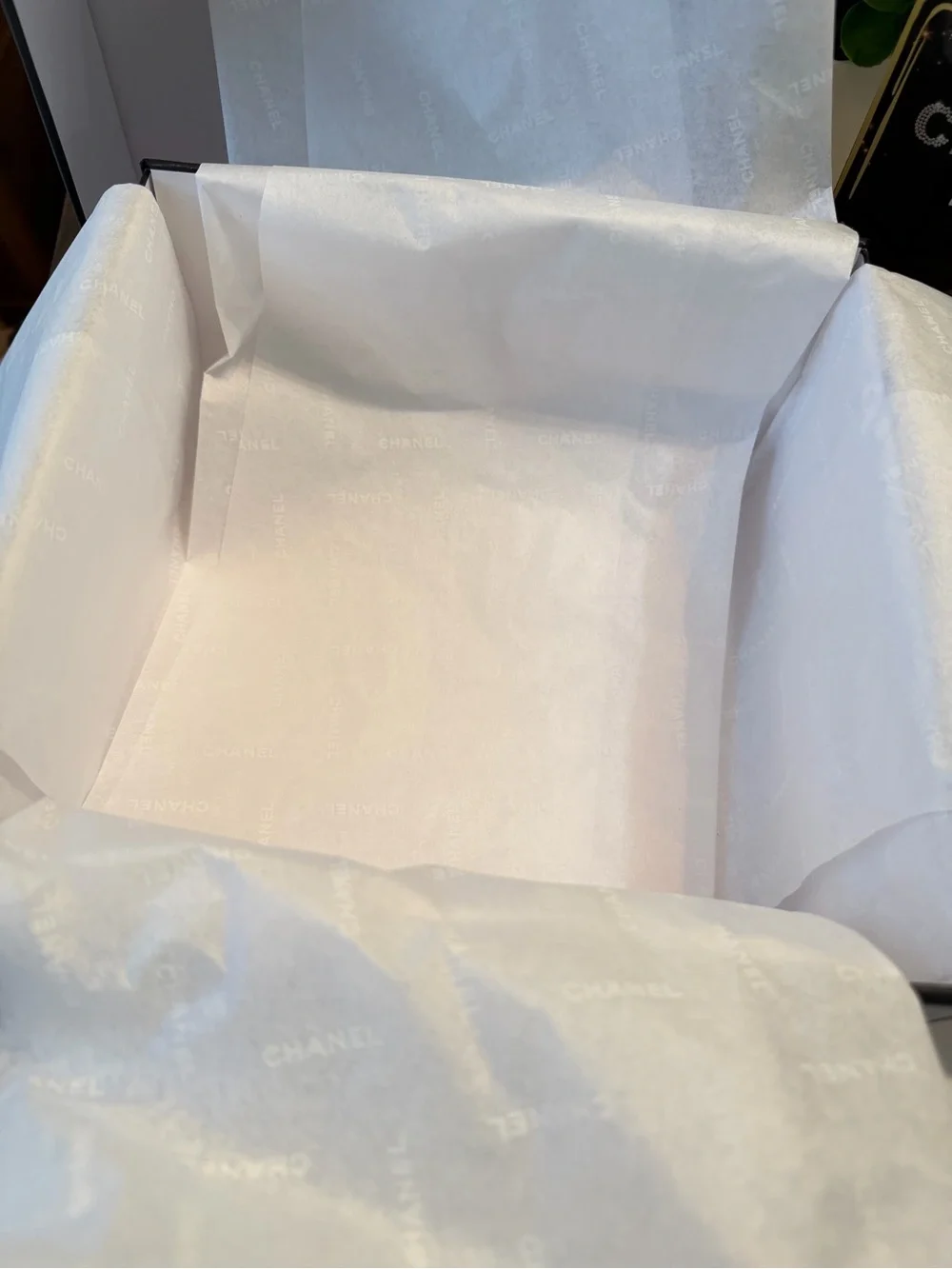 CHANEL White and Black Gift Box with Wrapping Paper